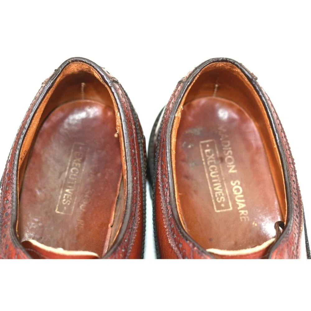 Madison Square Executives Mens Brown Leather Longwing V Cleat Oxfords‎ Sz 8.5 D